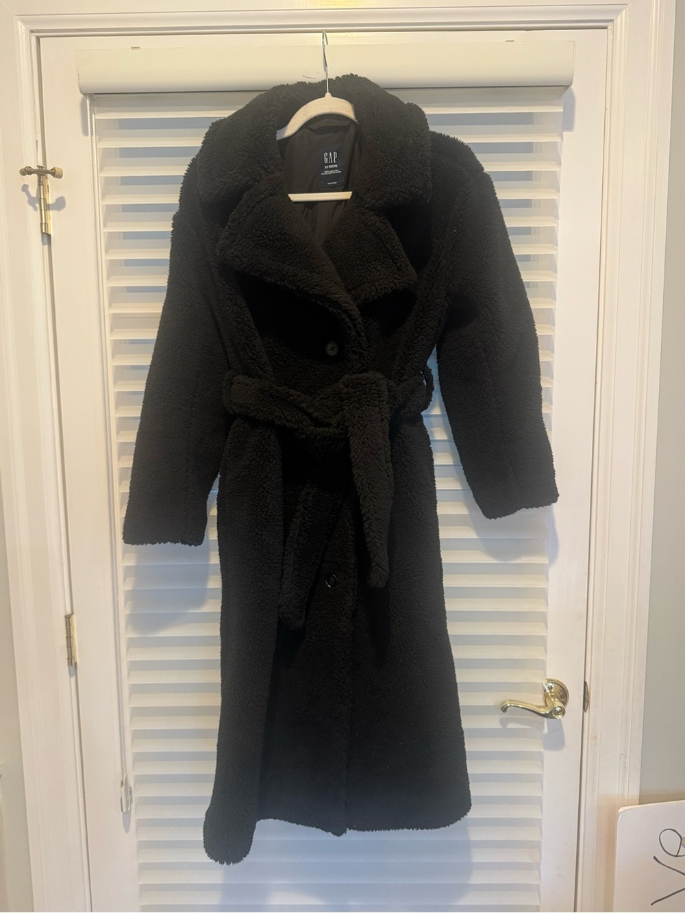 GAP Women's Black Teddy Style  Belted Double Breasted Trench Coat Petite XS